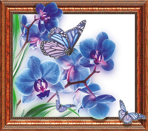 Алмазная мозаика 3D 40x50 Синие орхидеи и бабочки