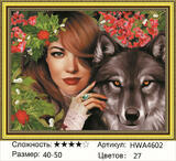 Алмазная мозаика 40x50 Женщина с волком среди цветов