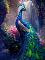 Роскошный павлин с цветами на перьях