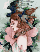 Без бренда «Девушка с большим цветком и птицы» в Иркутске в интернет-магазине  Без бренда «Девушка с большим цветком и птицы» в Иркутске