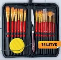 Без бренда «Коробка 50 шт.: Набор кистей для рисования в чехле, премиум набор (15 нейлоновых кистей, 1 мастихин) красные» в Иркутске