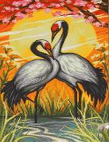 Два журавля под цветущей сакурой