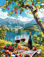 Без бренда «Винный натюрморт с бокалами, бутылкой вина, фруктами и ягодами» в Иркутске